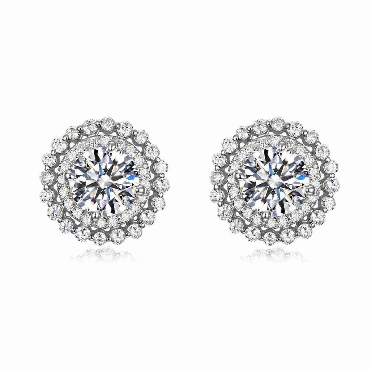 Moissanite Double-Layer Halo Round 925 Sterling Silver Stud Earrings