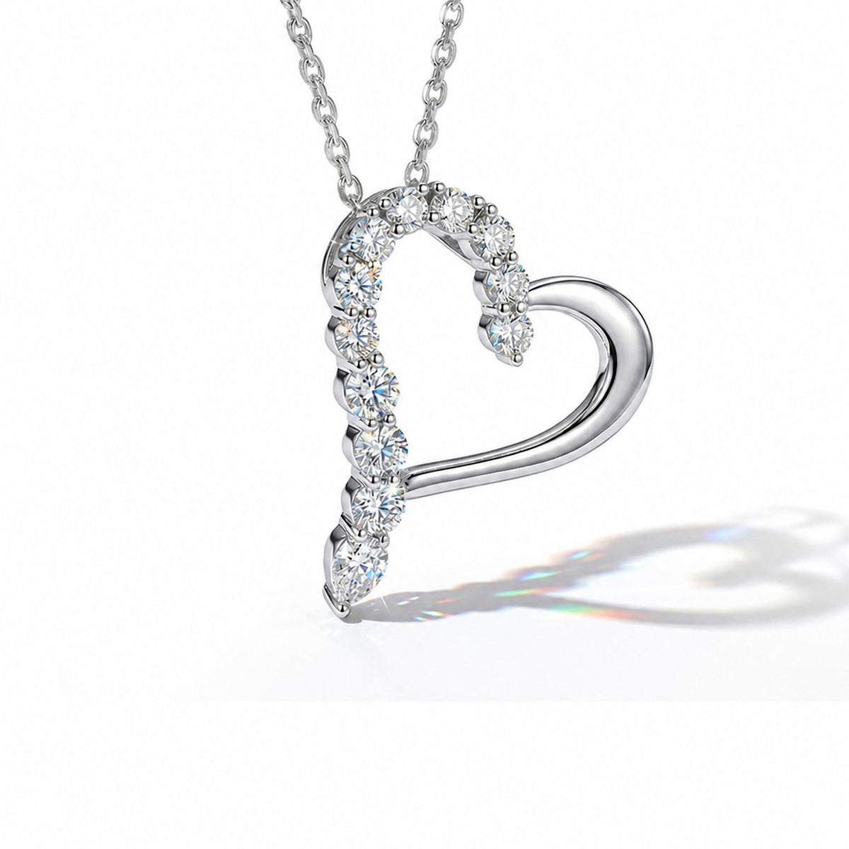 Asymmetrical Hollow Heart Moissanite  925 Sterling Silver  Necklace