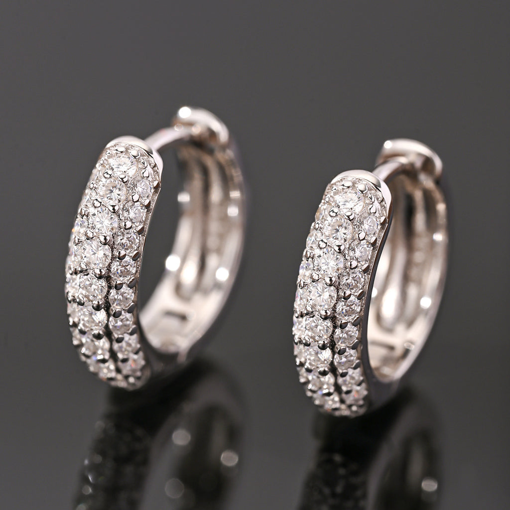 Small Hoop Earrings with Cluster Set Moissanite 925 Sterling Silver Earrings