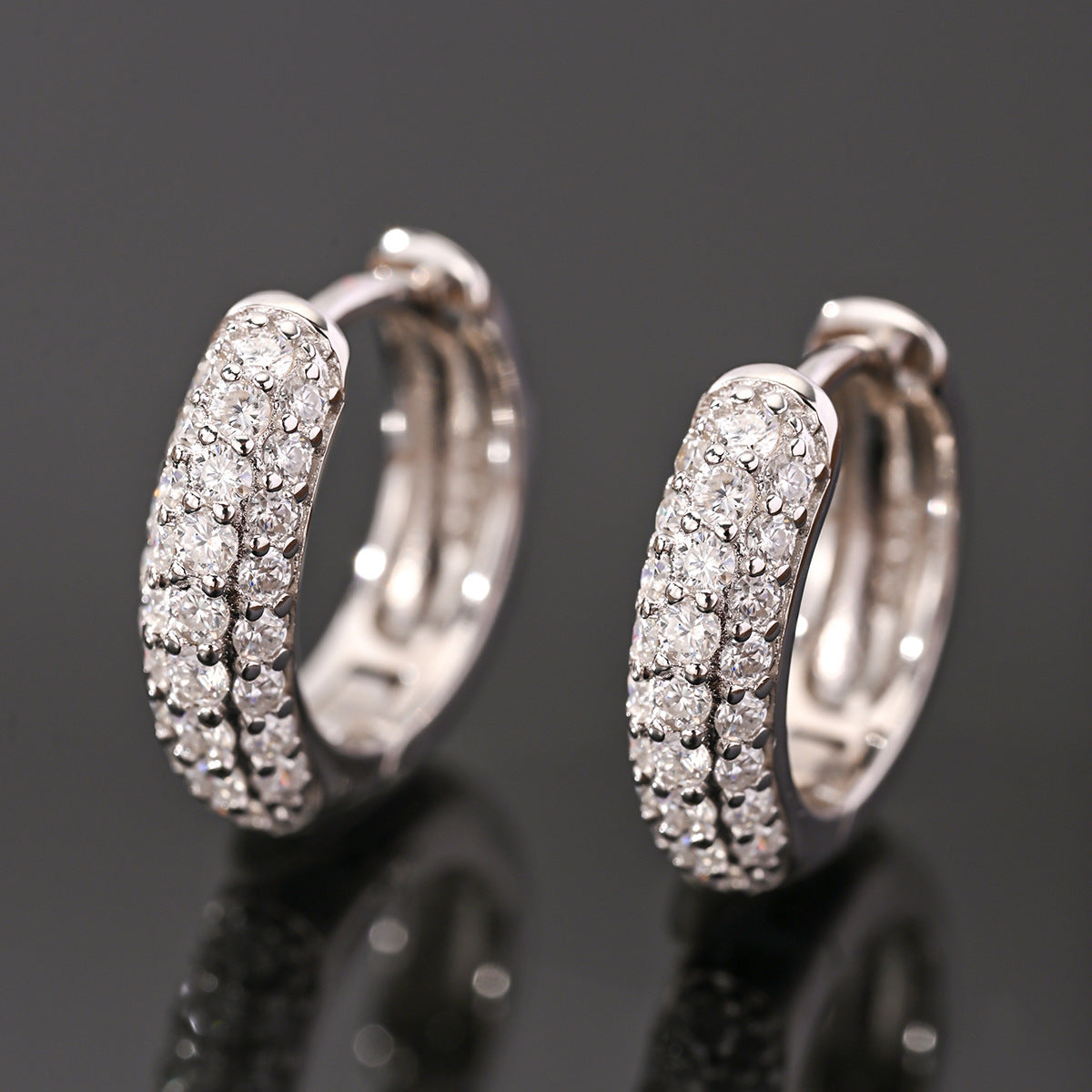 Small Hoop Earrings with Cluster Set Moissanite 925 Sterling Silver Earrings
