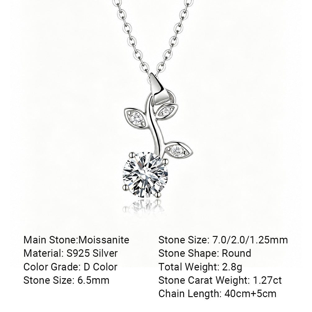 Natural Branch Leaf Moissanite  925 Sterling Silver Necklace