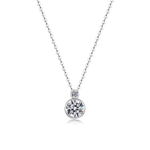 Double Round Bezel Set Moissanite 925 Sterling Silver Pendant Necklace