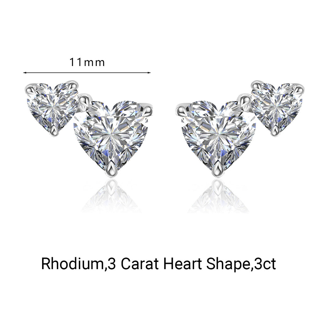 Moissanite Versatile Everyday Heart-Shaped Bezel-Set 925 Sterling Silver Stud Earrings