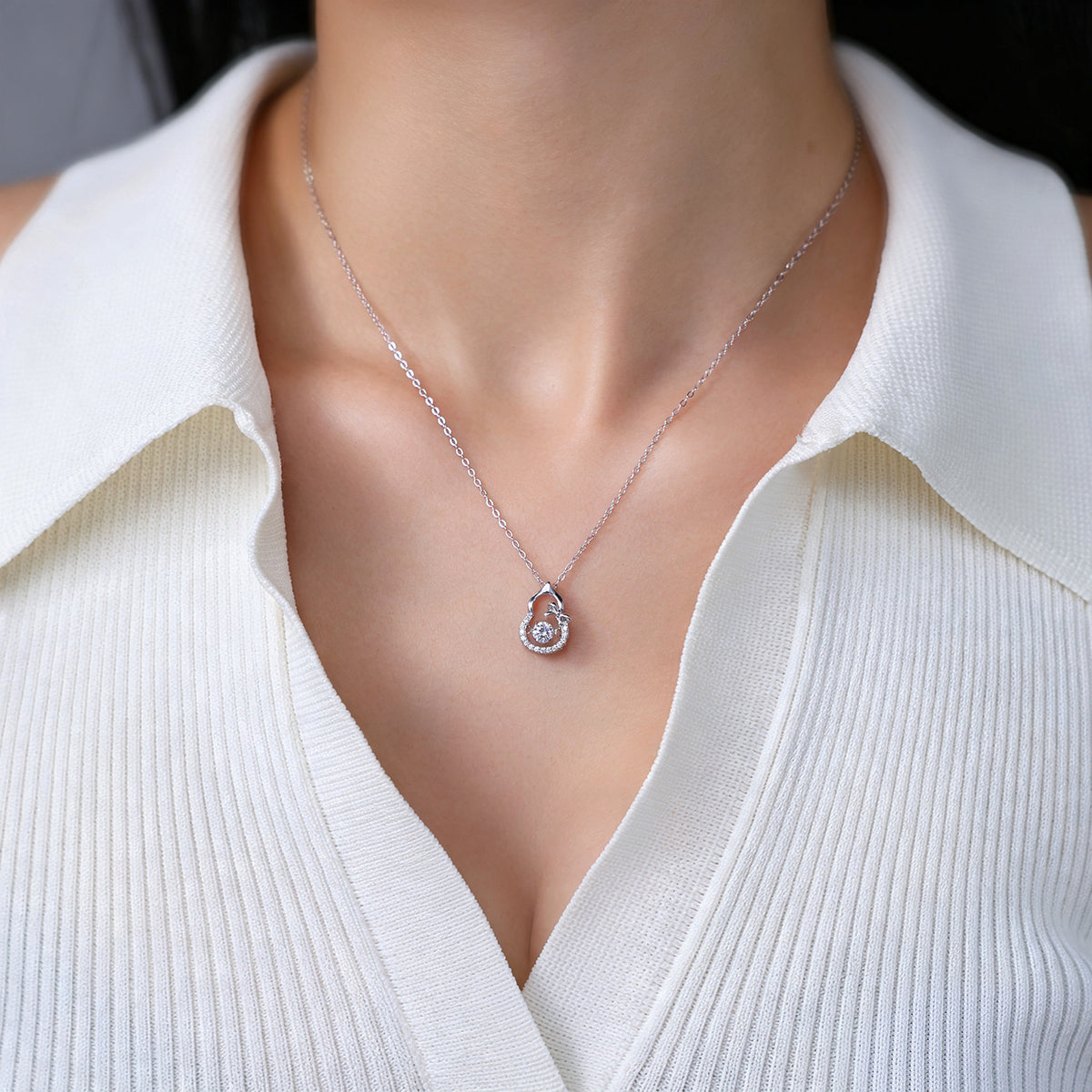 Moissanite Gourd Bow Pendant  Tone 925 Sterling Silver Chain Necklace
