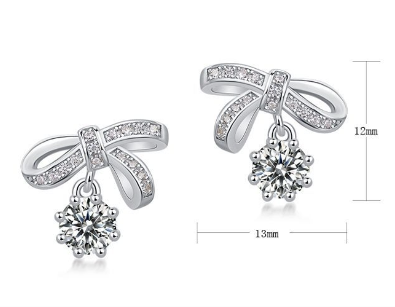 Bow Knot Moissanite Earrings Vintage Fashion 925 Sterling Silver Stud Drop Earrings