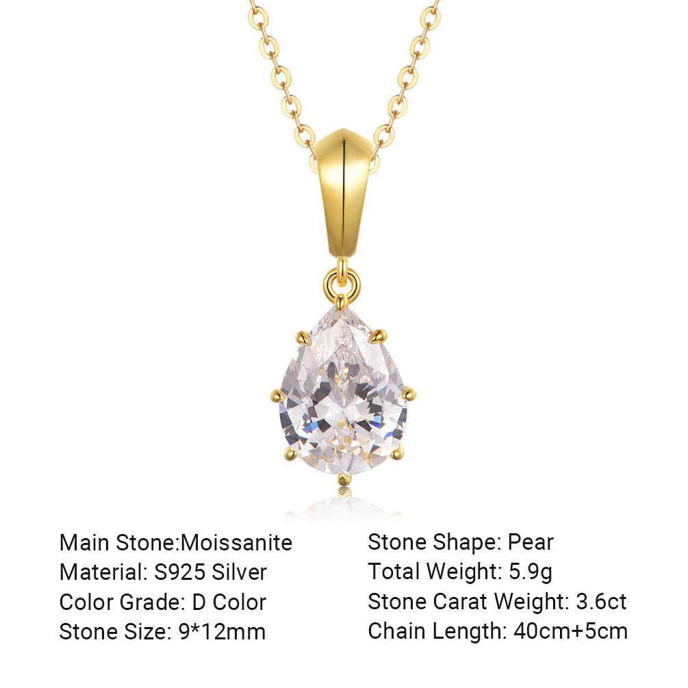 Pear Cut D Color Moissanite Necklace 925 Sterling Silver