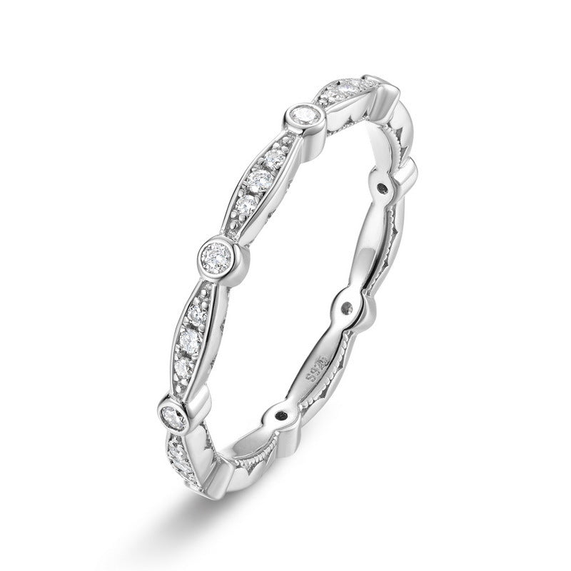 Moissanite Wave Stackable Thin Band  925 Sterling Silver Ring