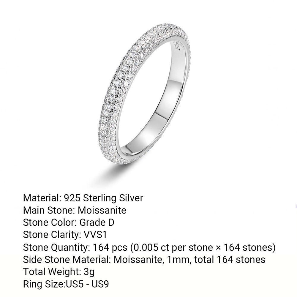 Three Row Full Set Ring Moissanite 925 Sterling Silver Ring