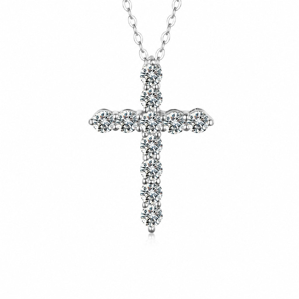 Round Moissanite 925 Sterling Silver Religious Cross Pendant Necklace