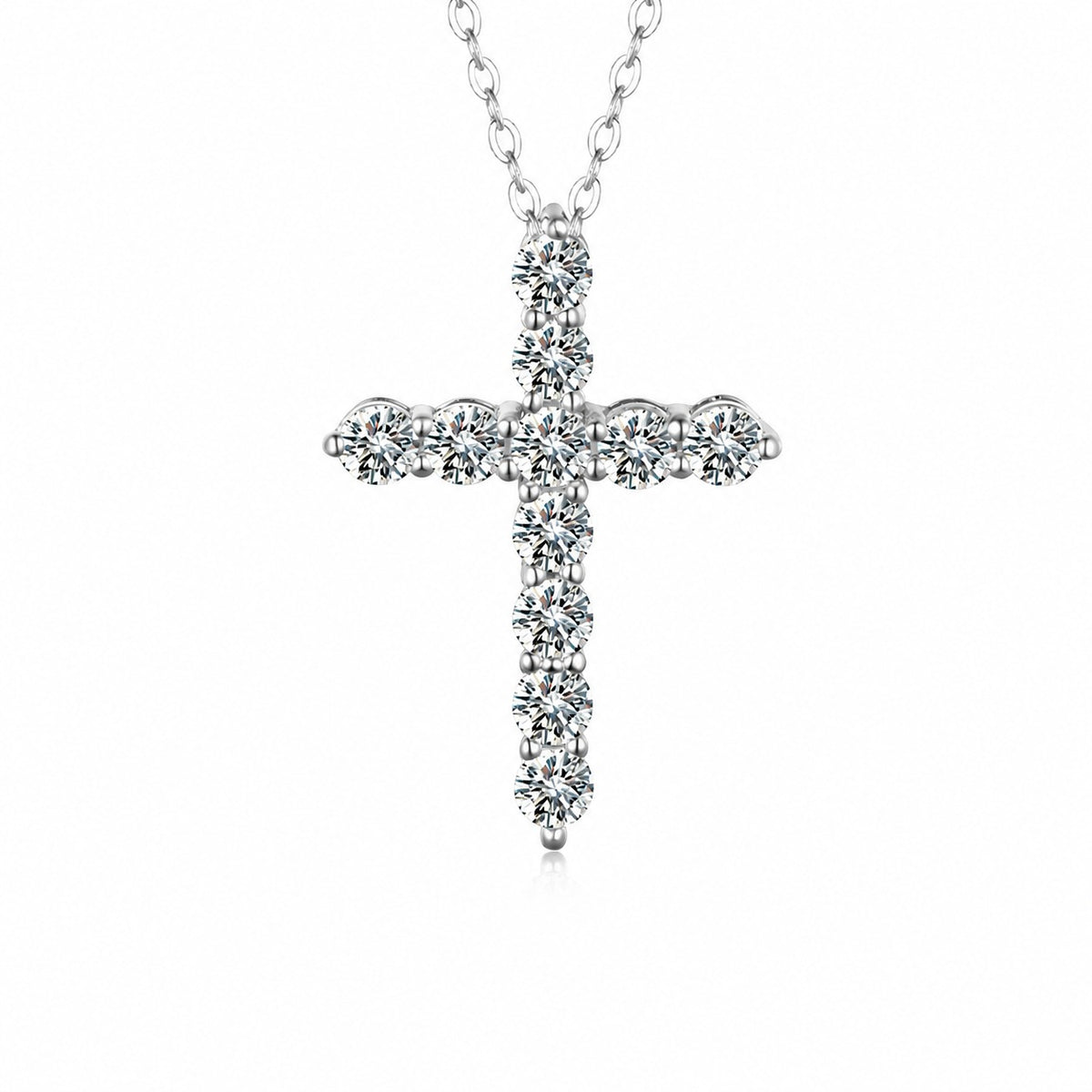 Round Moissanite 925 Sterling Silver Religious Cross Pendant Necklace