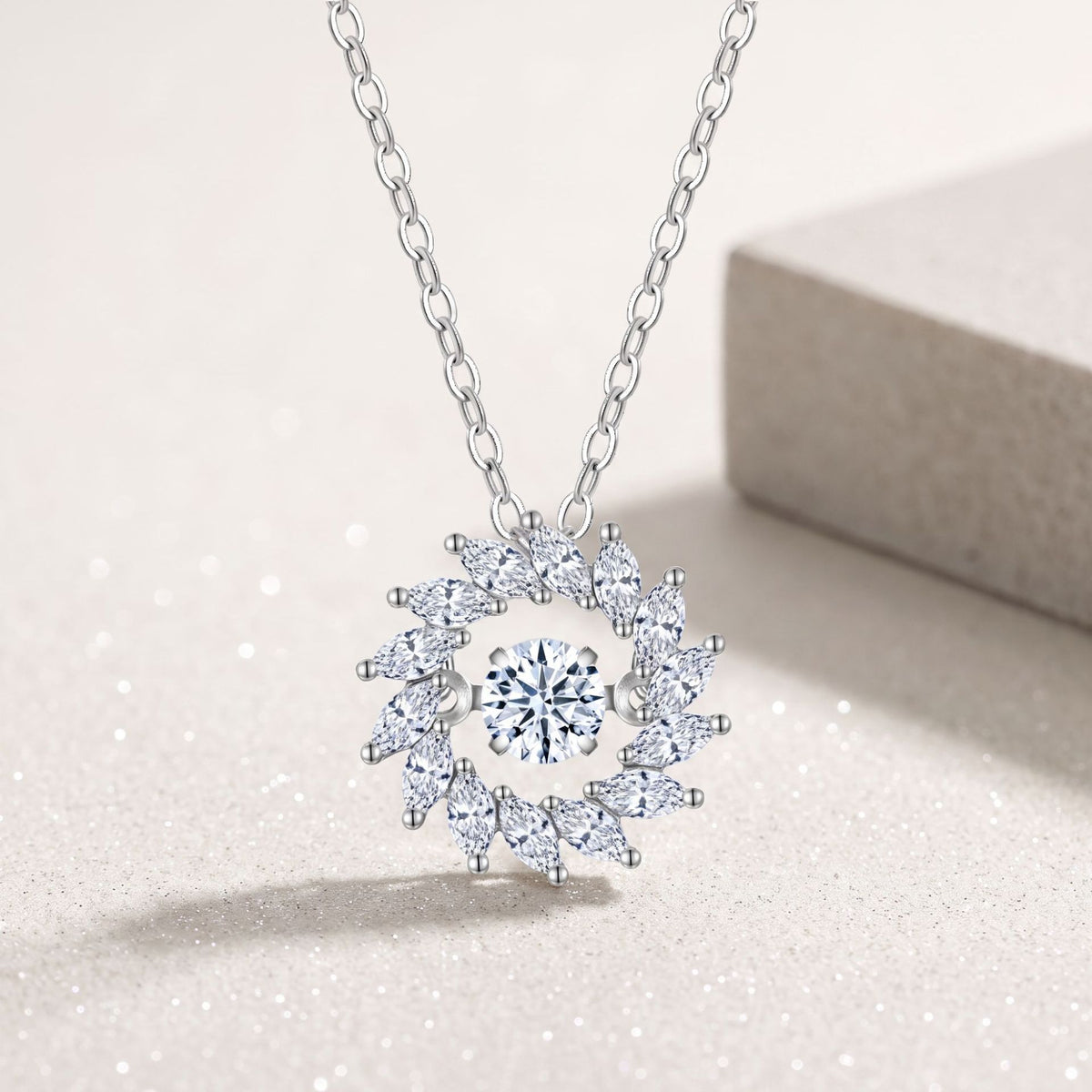 Sunflower Halo Moissanite With Marquise Petal Cubic Zirconia Accent Stones 925 Sterling Silver Necklace