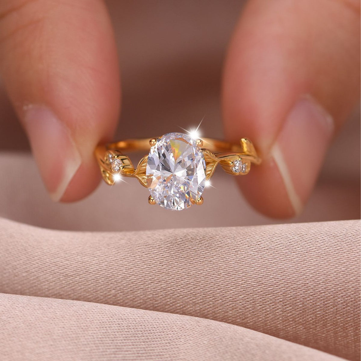Oval Moissanite Leaf Branch Suburban Design 925 Sterling Silver Ring