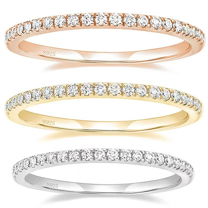 Cubic Zirconia Slim Single Row 925 Sterling Silver Geometric Stackable Tail Ring