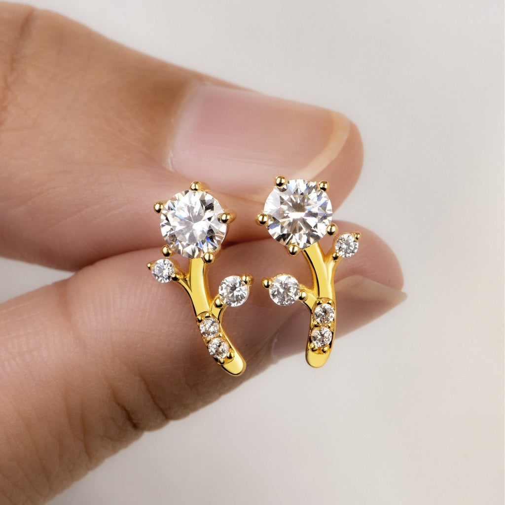 Branch Bud Moissanite Ear  925 Sterling Silver Six Prong Round Stud Earrings