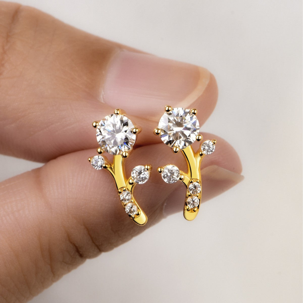 Branch Bud Moissanite Ear  925 Sterling Silver Six Prong Round Stud Earrings