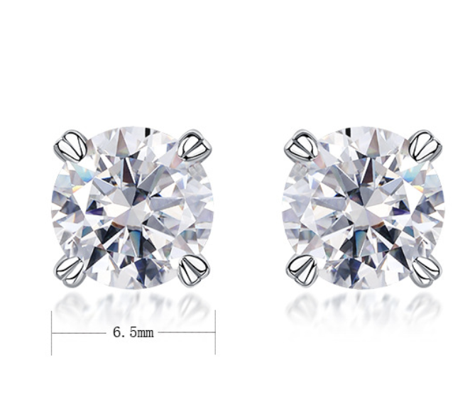 Round Cut D Color  Moissanite  Four Prong 925 Sterling Silver Minimalist Geometric Ear Stud Earrings