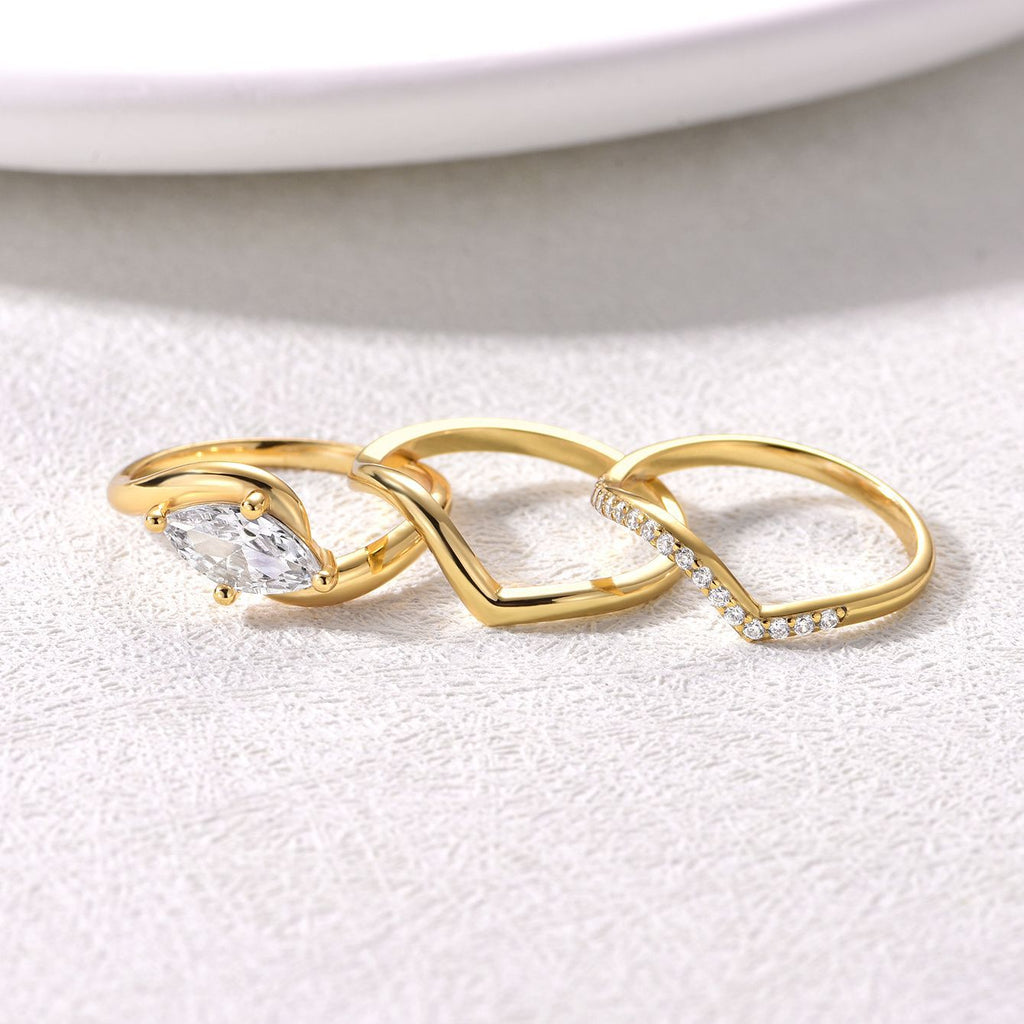 Mossanite Marquise Cut 3 Piece Set of 925 Sterling Silver Rings