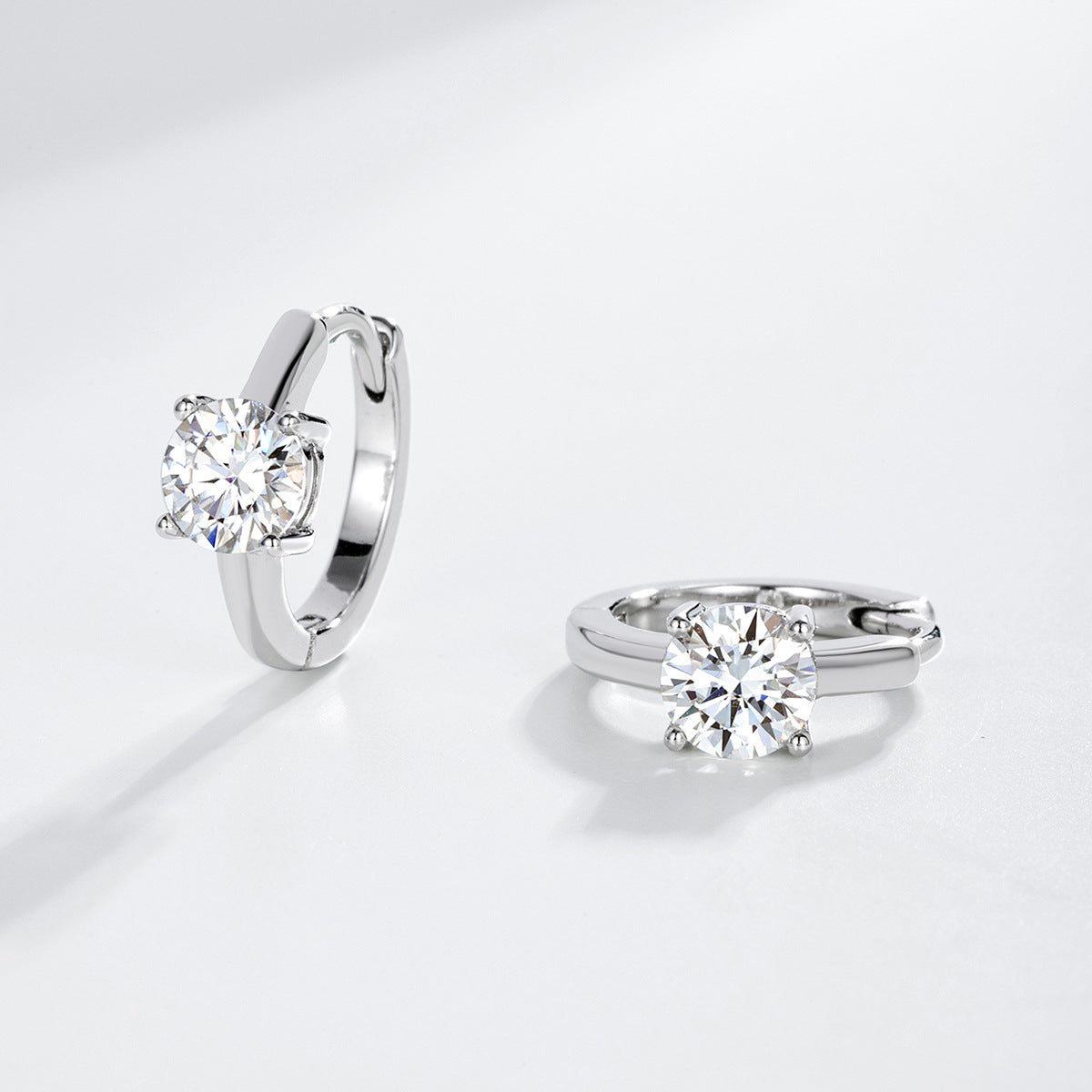Women’s Moissanite Four-Prong Round Hoop Earrings  925 Sterling Silver Earrings
