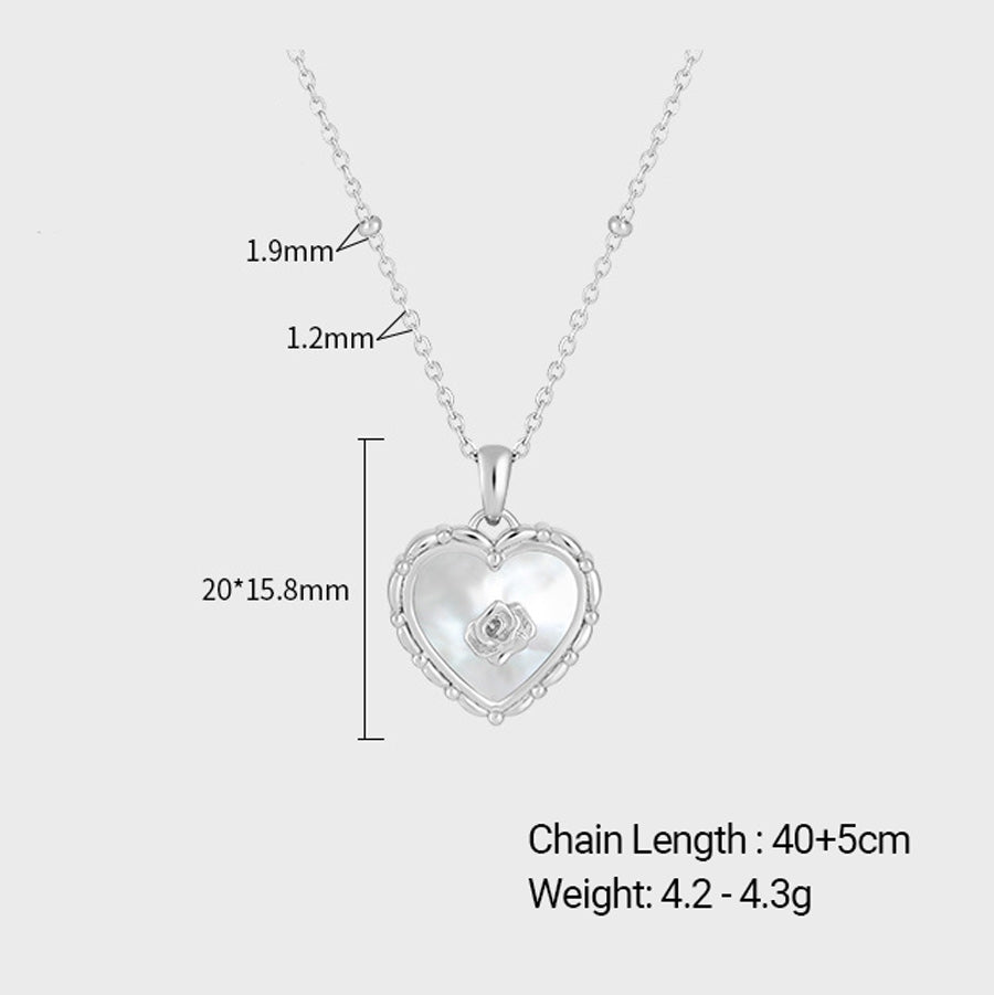 Heart Rose Natural Shell 925 Sterling Silver Pendant Necklace