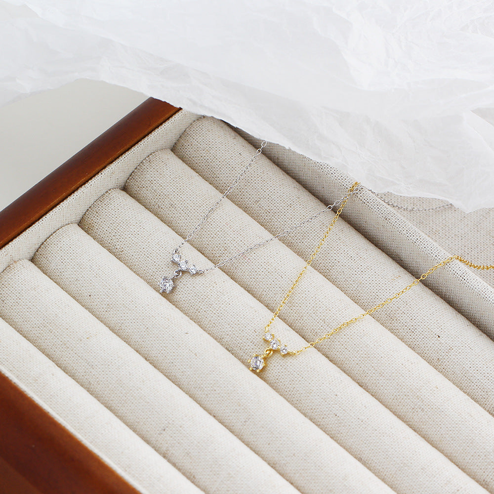 Snowflake Inspired Cubic Zirconia Drop 925 Sterling Silver Delicate Clavicle Chain Necklace