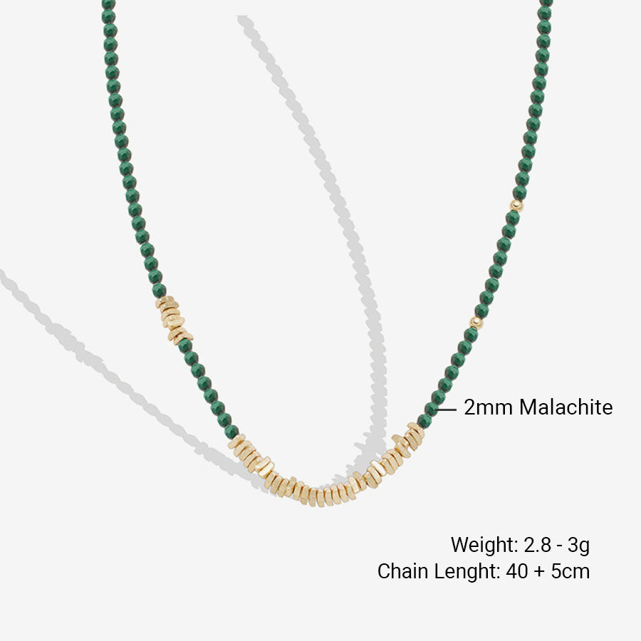 Green Malachite Beaded Geometric Design 18K Gold Plated 925 Sterling Silver Necklace