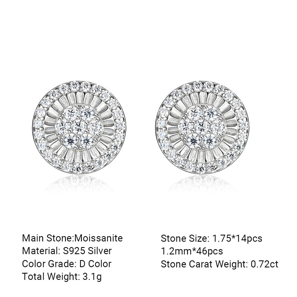 Round Daisy Halo Moissanite  925 Sterling Silver Stud Earrings