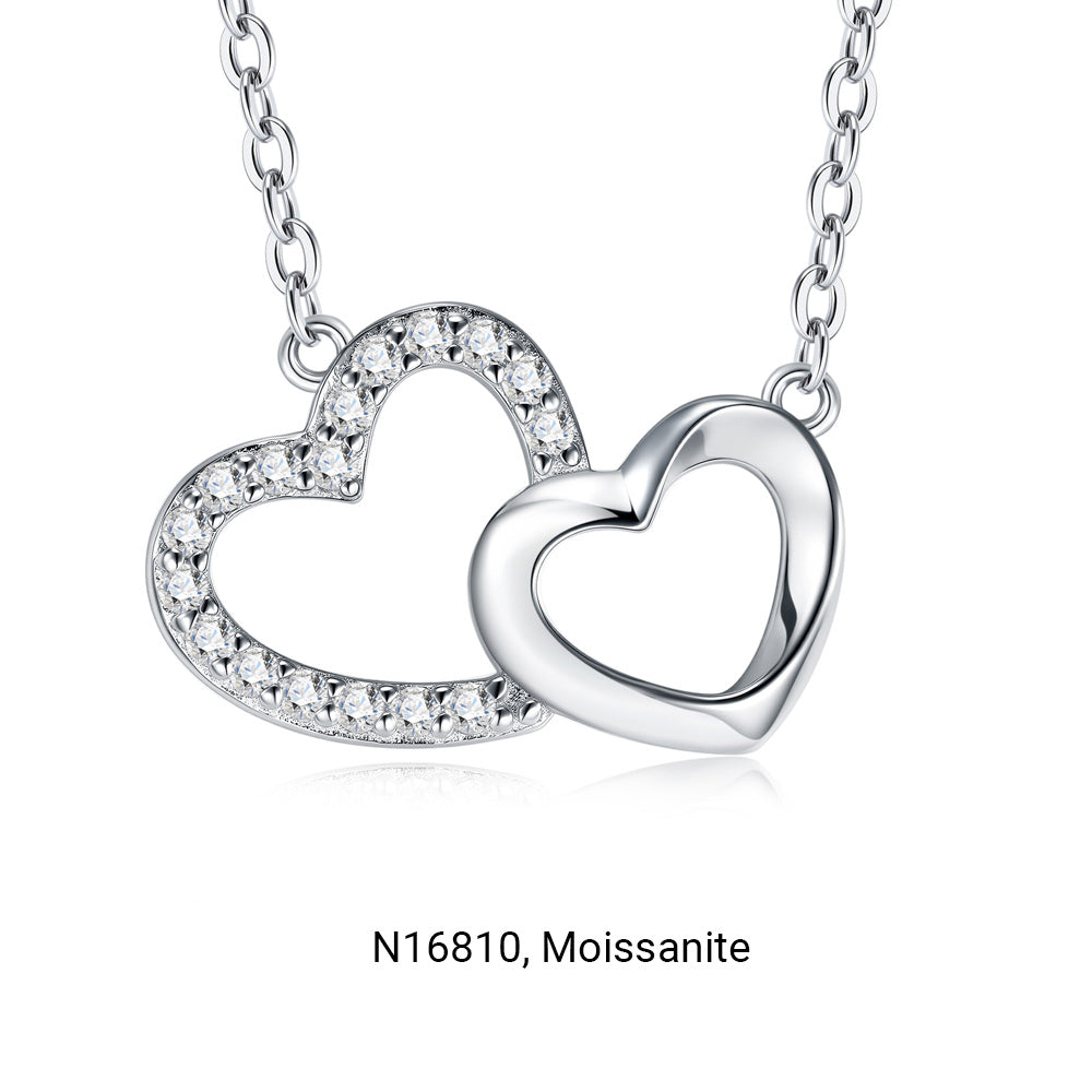 Moissanite Heart And Geometric Pendant  925 Sterling Silver Necklace