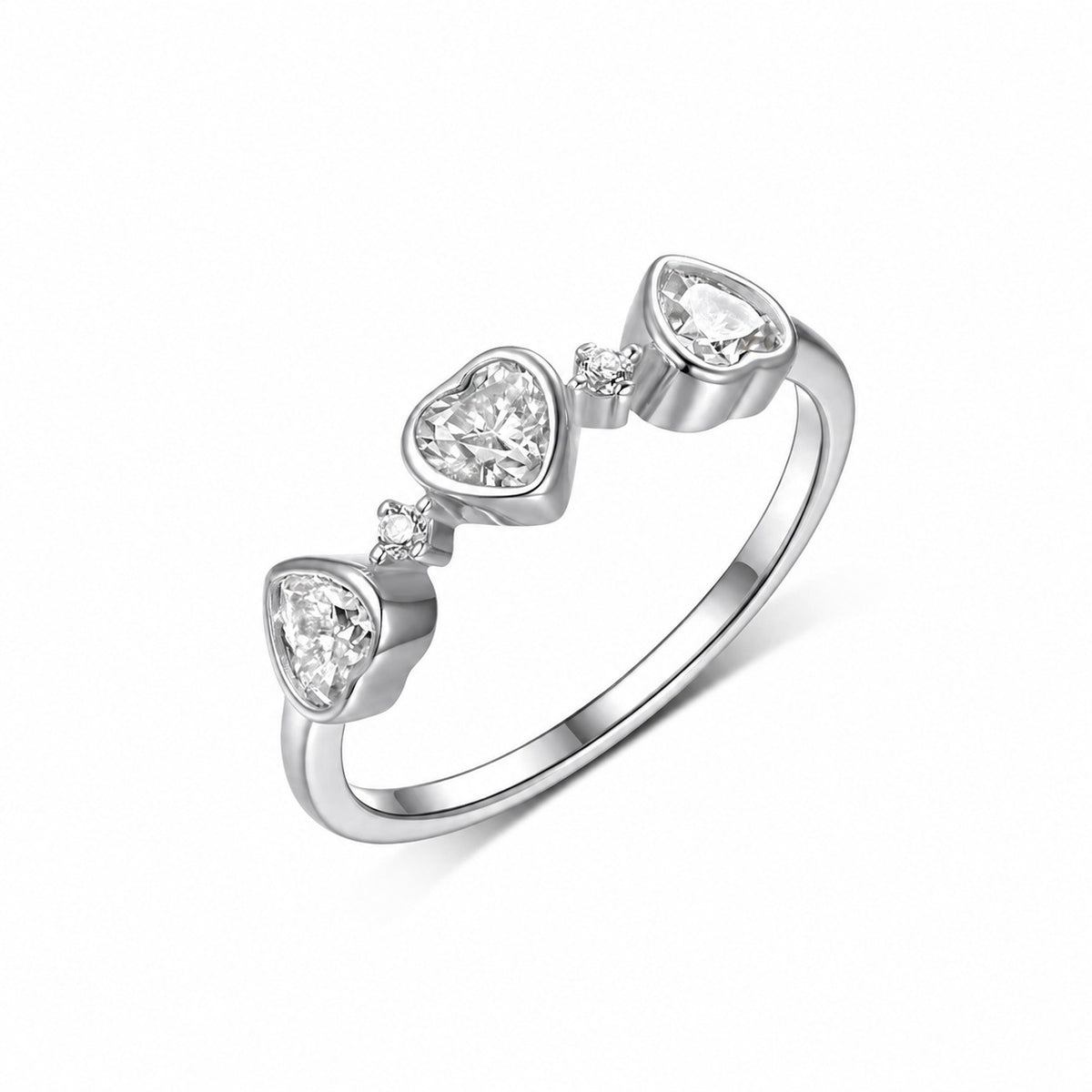 Heart Three Stone Moissanite 925 Sterling Silver Ring