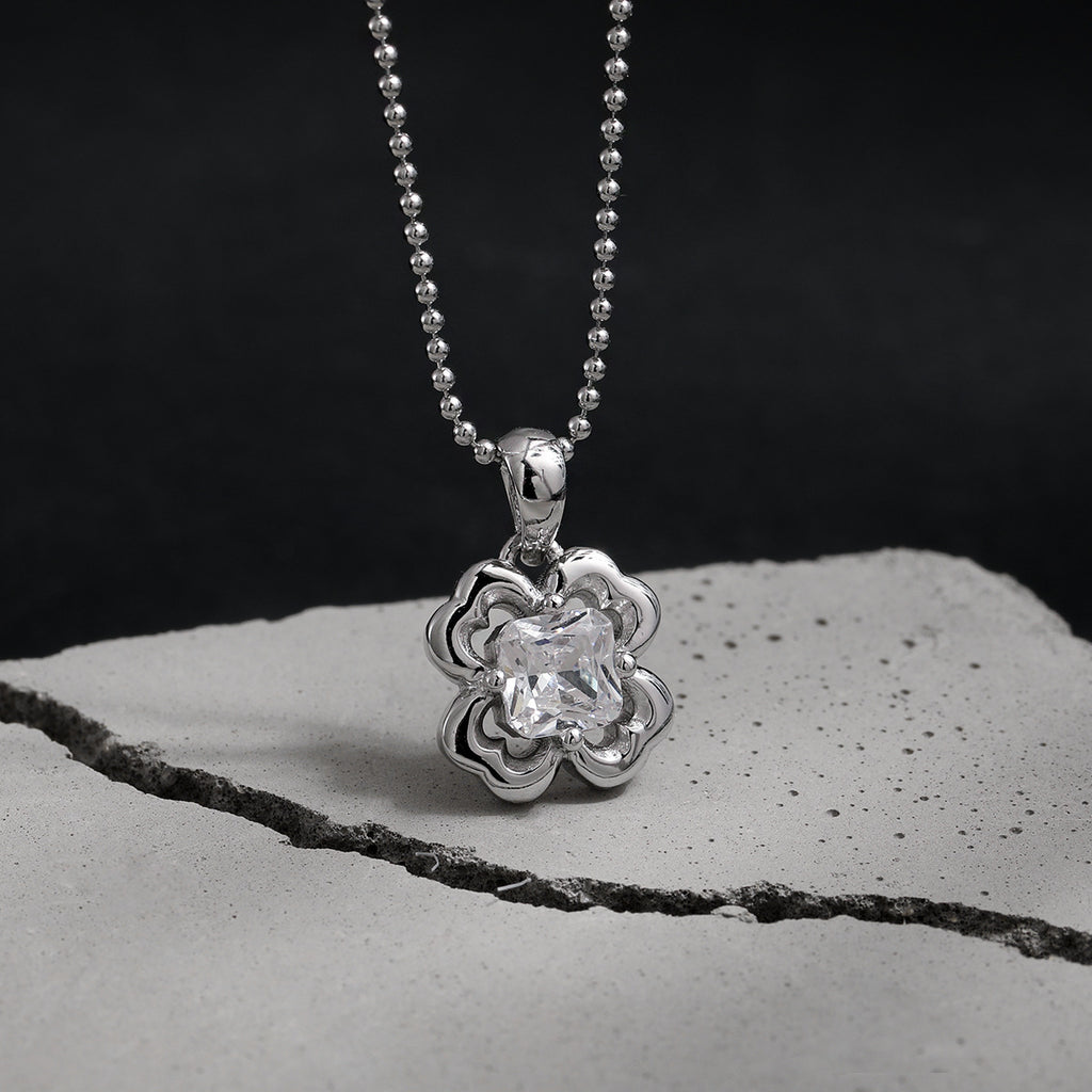 Clover Flower Cubic Zirconia 925 Sterling Silver Ball Chain Necklace