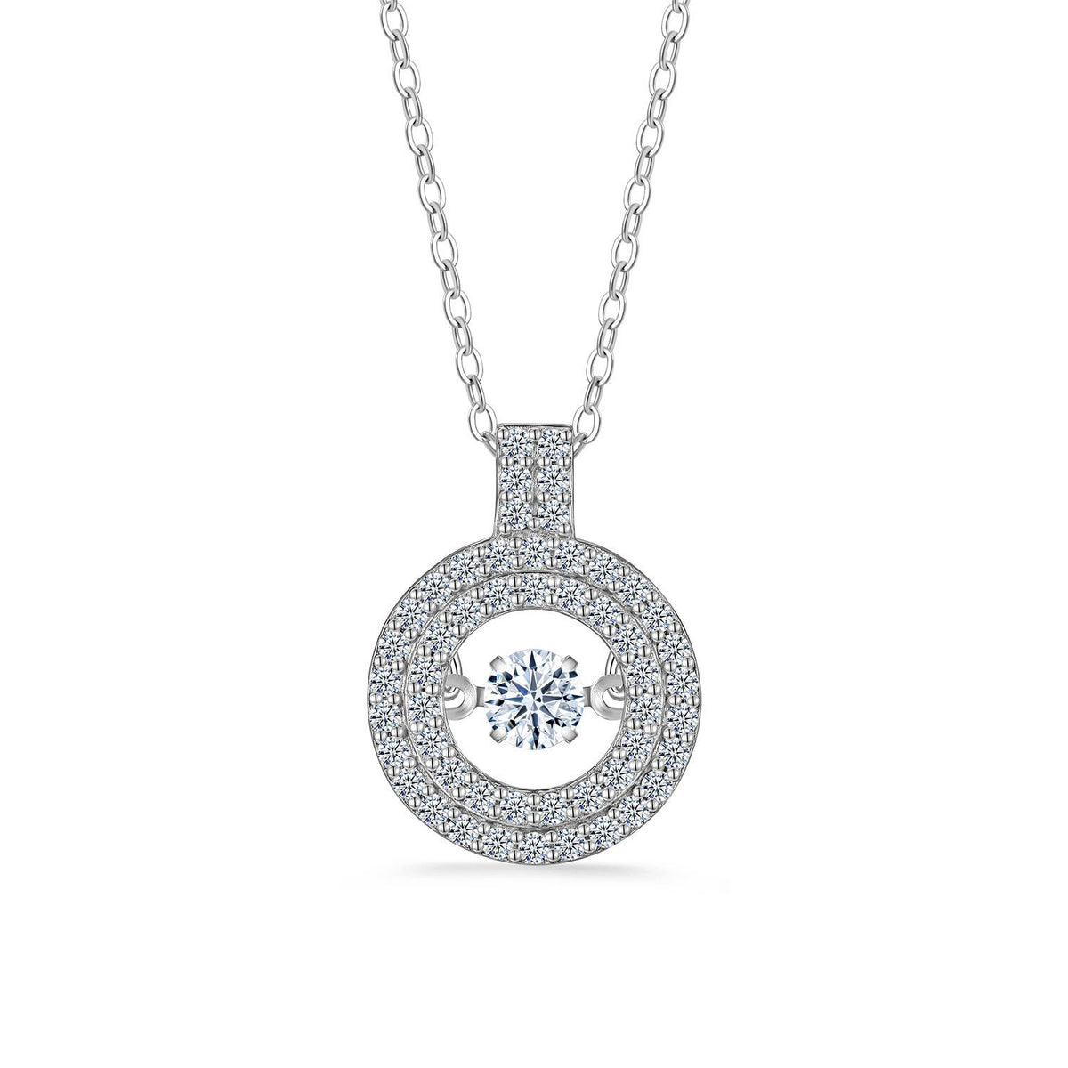 Geometric Double Circle Halo Moissanite 925 Sterling Silver  Necklace
