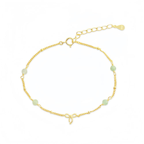 Bowknot Green Aventurine Natural Stone 925 Sterling Silver Chain Bracelet