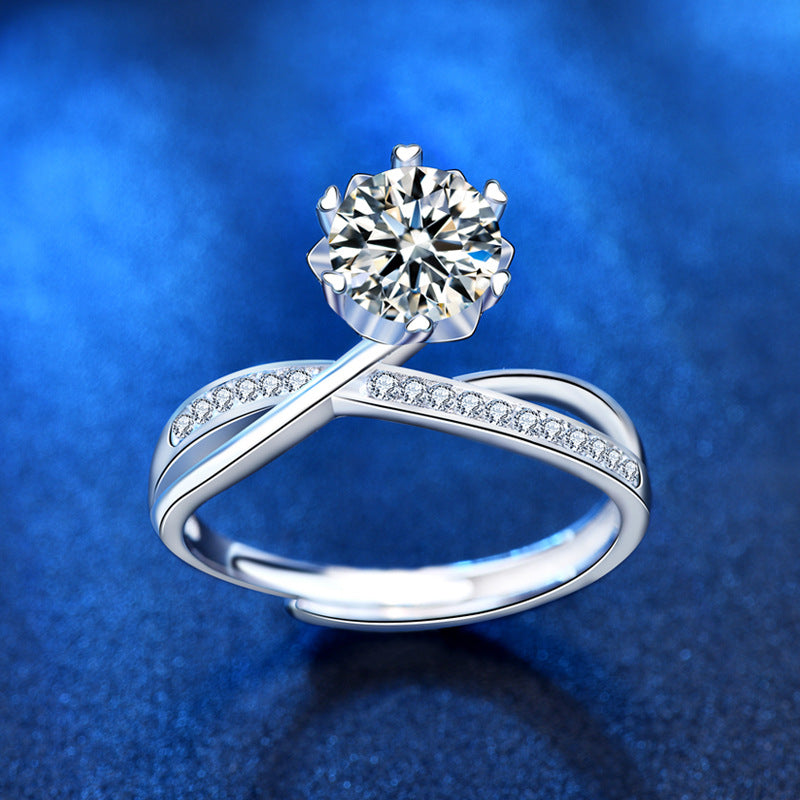 Masculine Round  Moissanite CZ Flower Cross 925 Sterling Silver Adjustable Ring