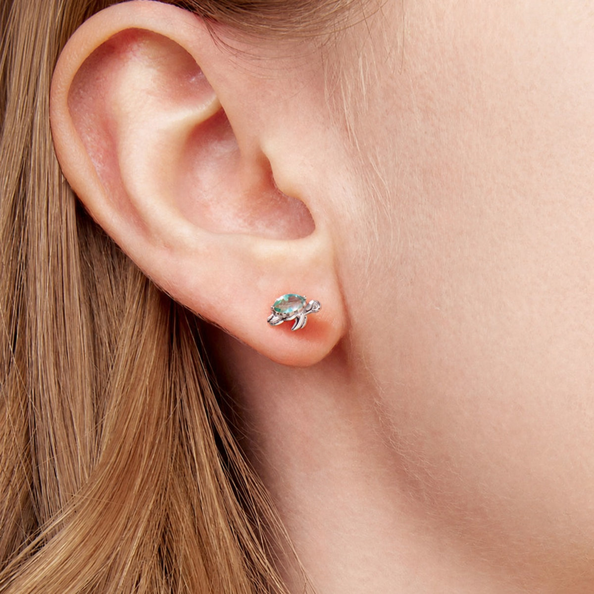 Ocean Series Sea Turtle Glass 925 Sterling Silver Plated Stud Earrings