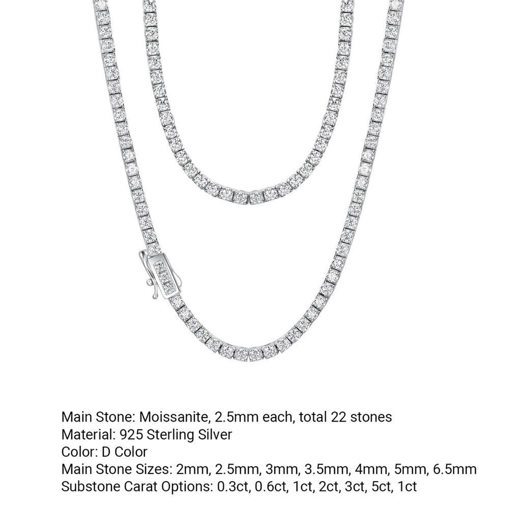 Round Geometric Moissanite Tennis Chain  925 Sterling Silver Necklace