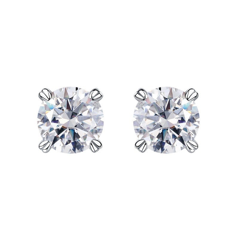 Round Cut D Color  Moissanite  Four Prong 925 Sterling Silver Minimalist Geometric Ear Stud Earrings