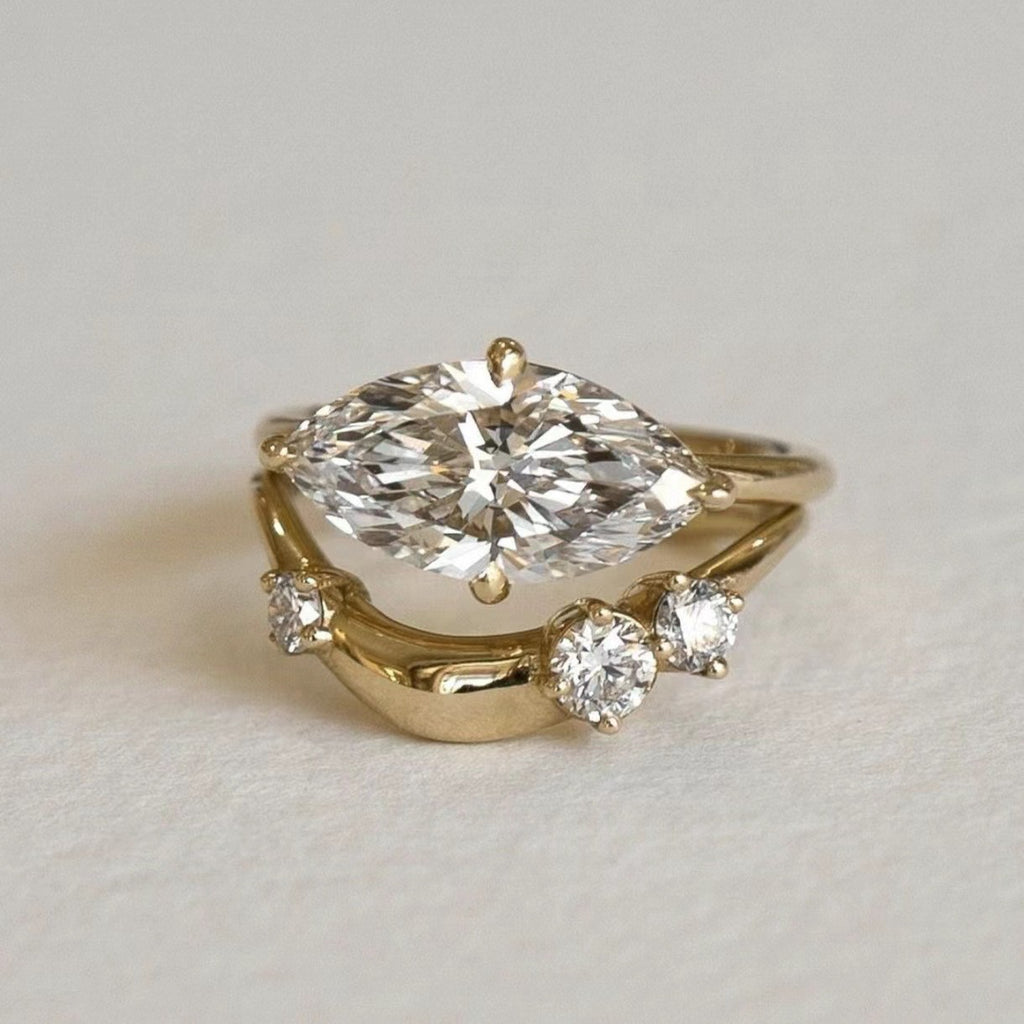 Marquise Cut Moissanite  925 Sterling Silver  Double Band Ring