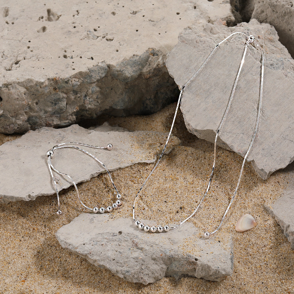 Minimalist Geometric 925 Sterling Silver Polished Round Bead Snake Chain Necklace