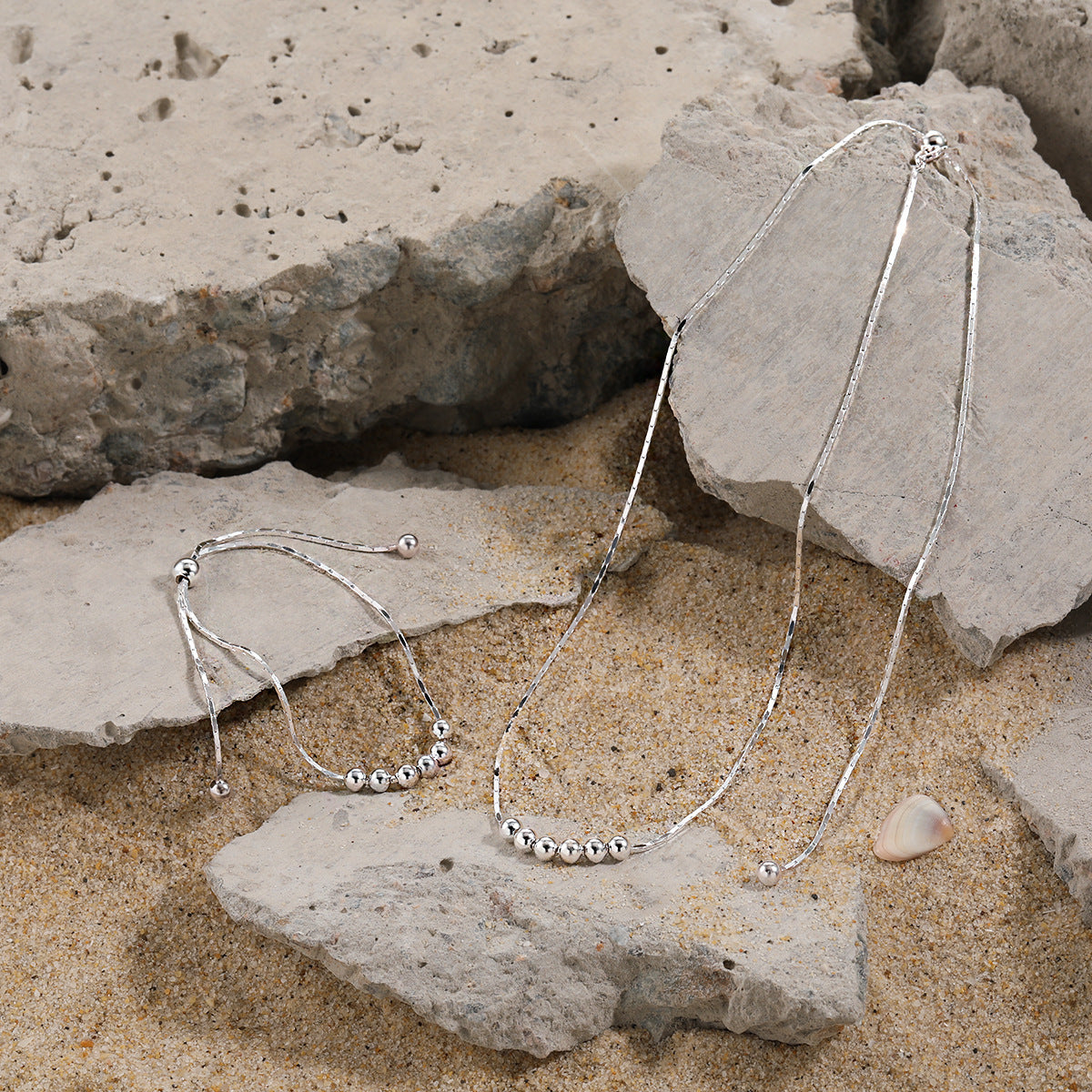 Minimalist Geometric 925 Sterling Silver Polished Round Bead Snake Chain Necklace