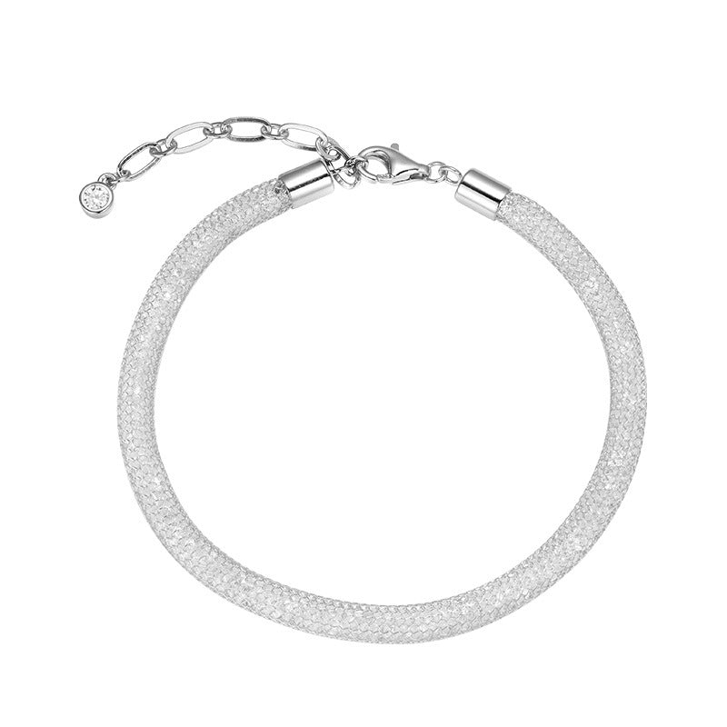 Elegant Geometric Pattern Shimmering Mesh Pure 925 Silver Bracelet