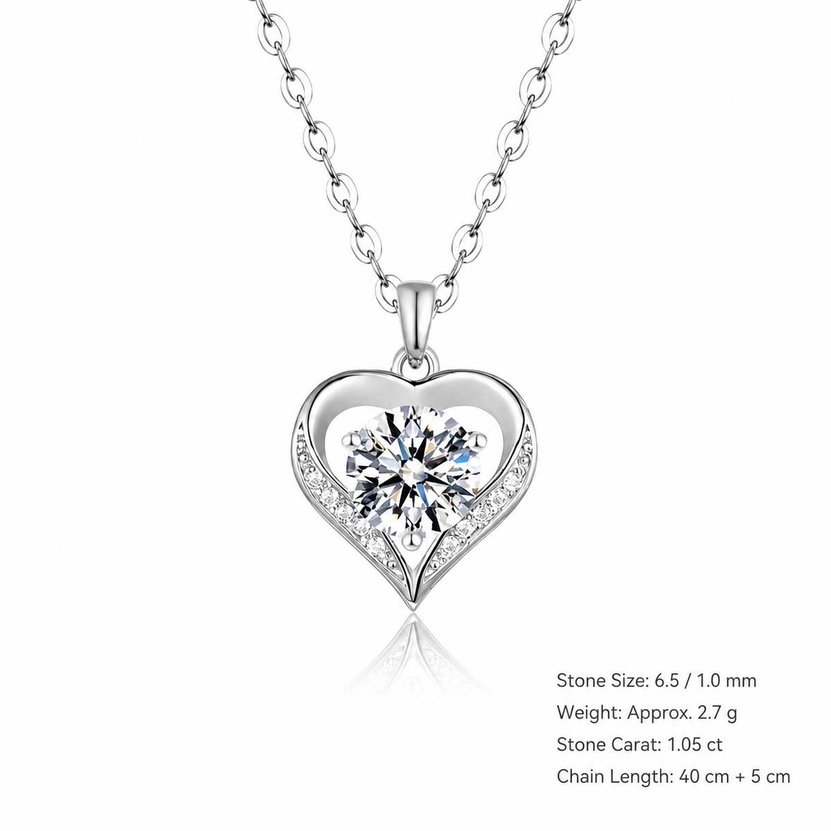 Heart Shape Moissanite Necklace Silver Color 925 Sterling Silver Openwork Heart Pendant Necklace