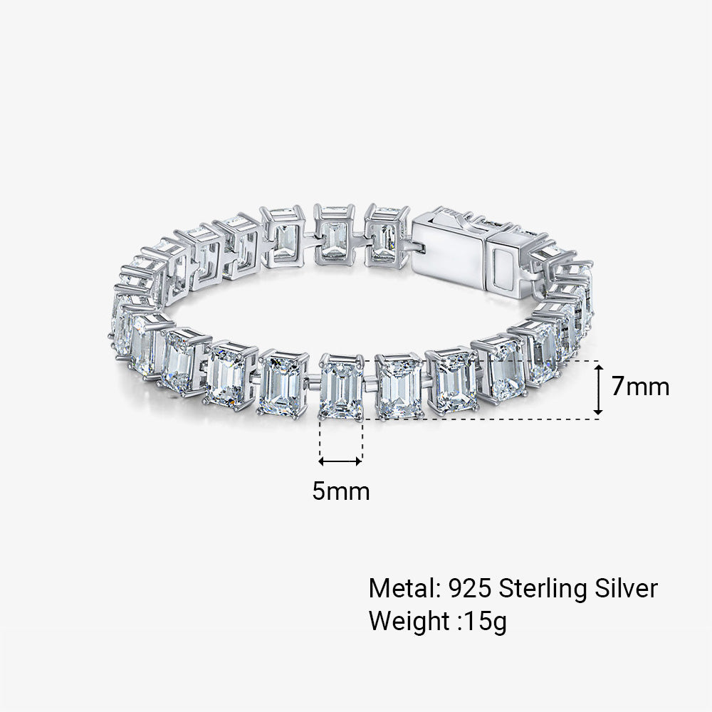 Clear Emerald Cut High Carbon Diamond S925 Silver Tennis Bracelet Rectangular 5mm x 7mm Stone Line Bracelet Elegant Fashion Classic Bracelet With Box Clasp Wedding Party Anniversary Gift