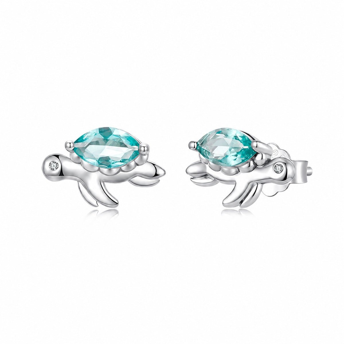 Ocean Series Sea Turtle Glass 925 Sterling Silver Plated Stud Earrings