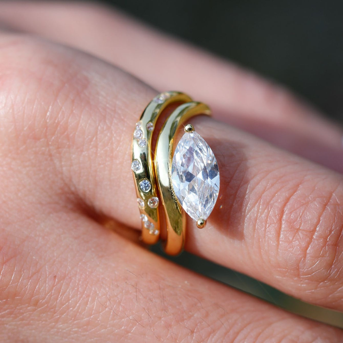 Marquise Moissanite Minimalist And Stylish 925 Sterling Silver Ring Set