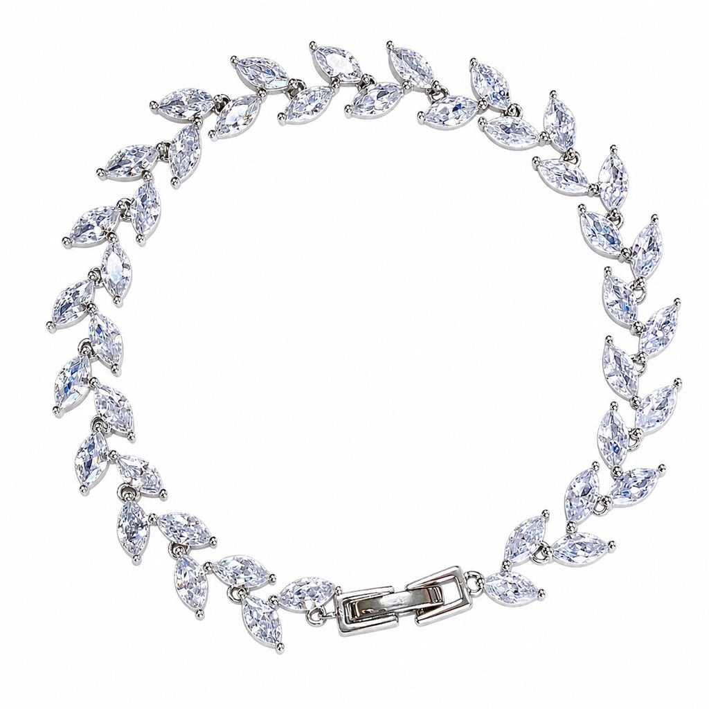 Silver Marquise-Cut Zirconia S925 Silver Elegant Vine Link Ball Chain Bracelet