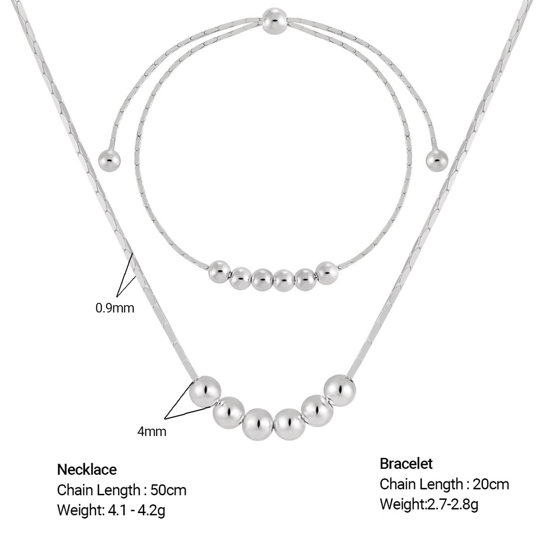 Minimalist Geometric 925 Sterling Silver Polished Round Bead Snake Chain Necklace