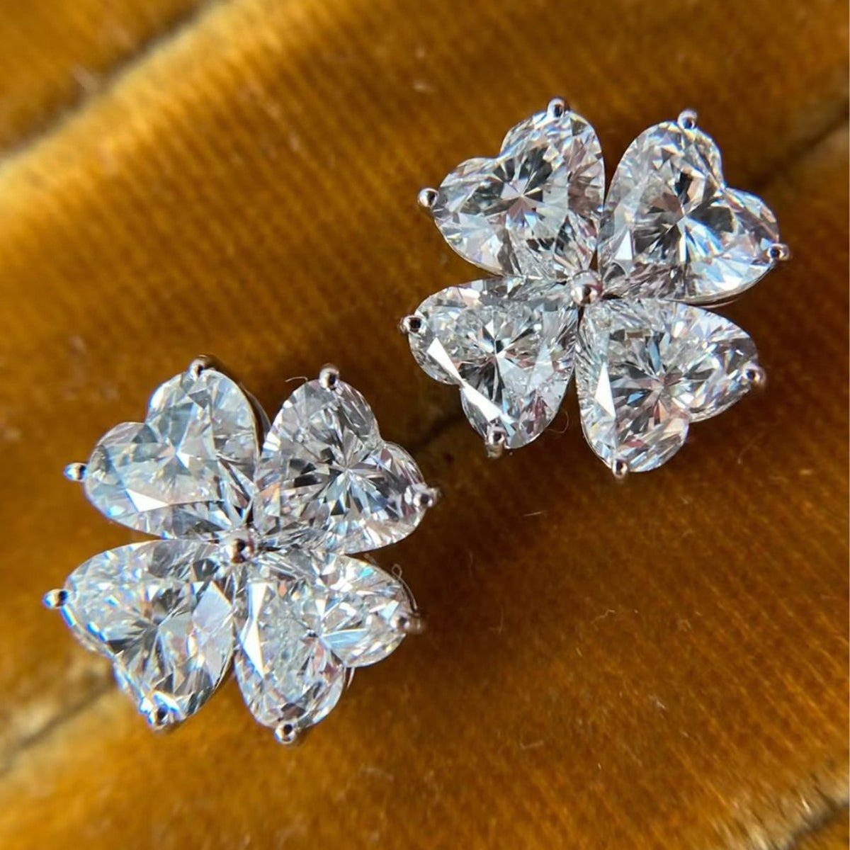 Heart Shaped Four Petalled Moissanite 925 Sterling Silver Stud Earrings