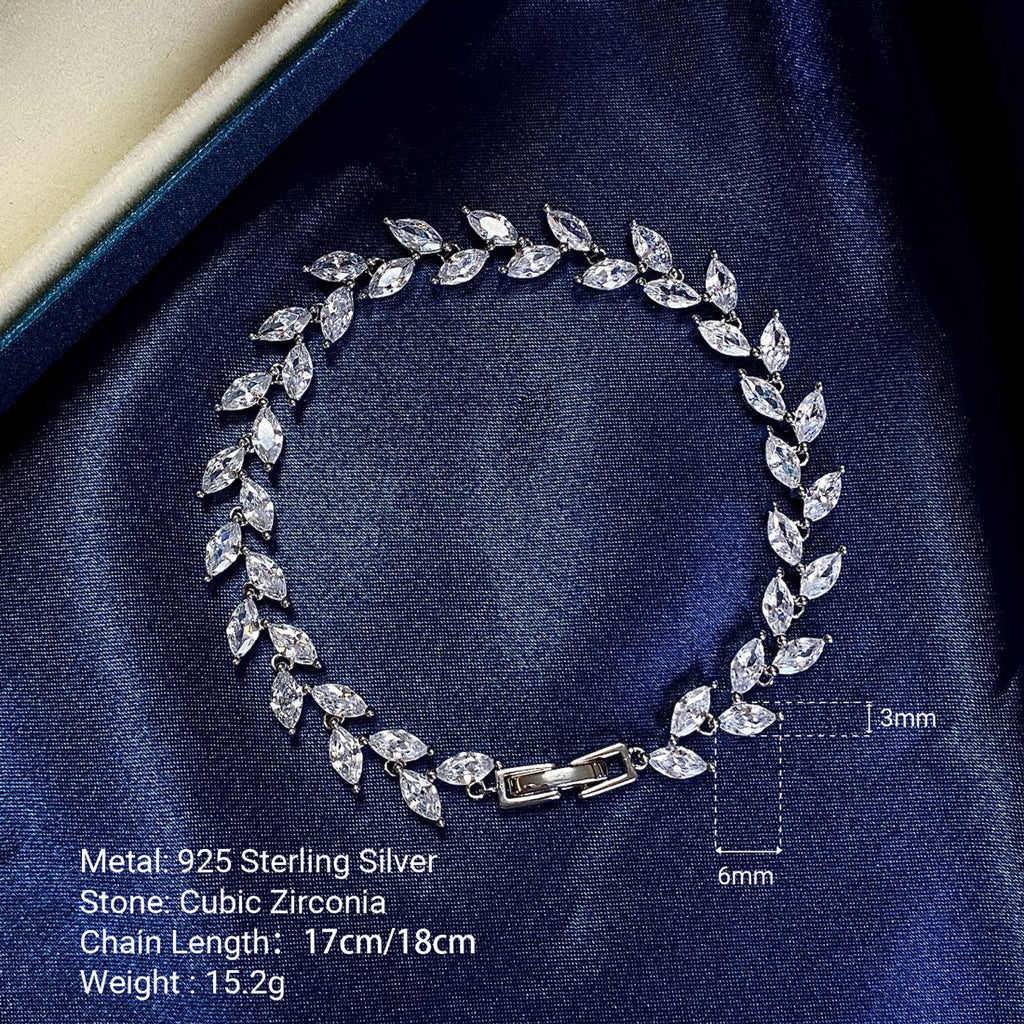 Silver Marquise-Cut Zirconia S925 Silver Elegant Vine Link Ball Chain Bracelet