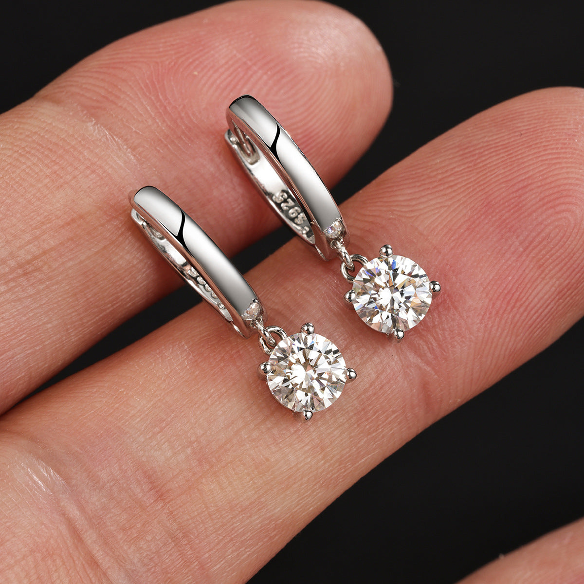 Round Moissanite Hoop Earrings 925 Sterling Silver Drop Earrings