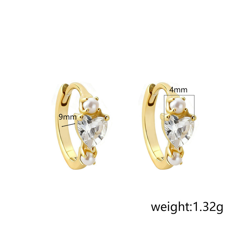 Heart Shaped Cubic Zirconia And Pearl 925 Sterling Silver Hoop Earrings