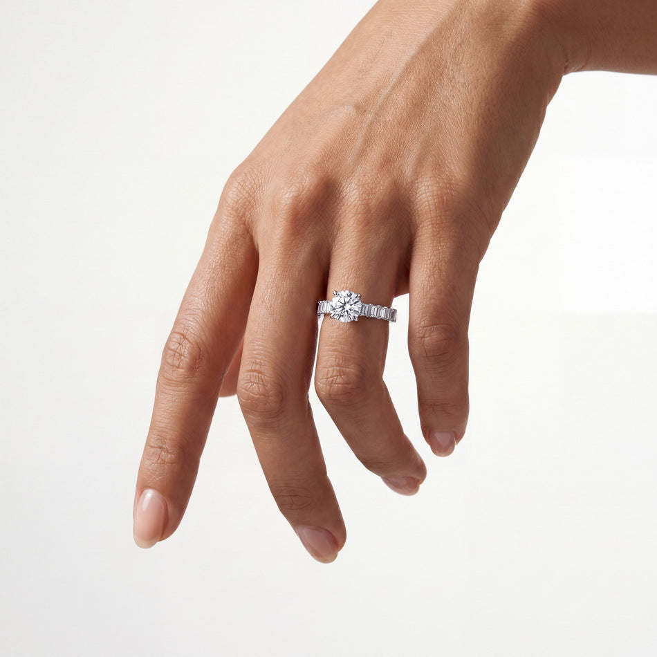 Round Moissanite  925 Sterling Silver  Fashion Elegant Geometric Statement Jewelry Ring